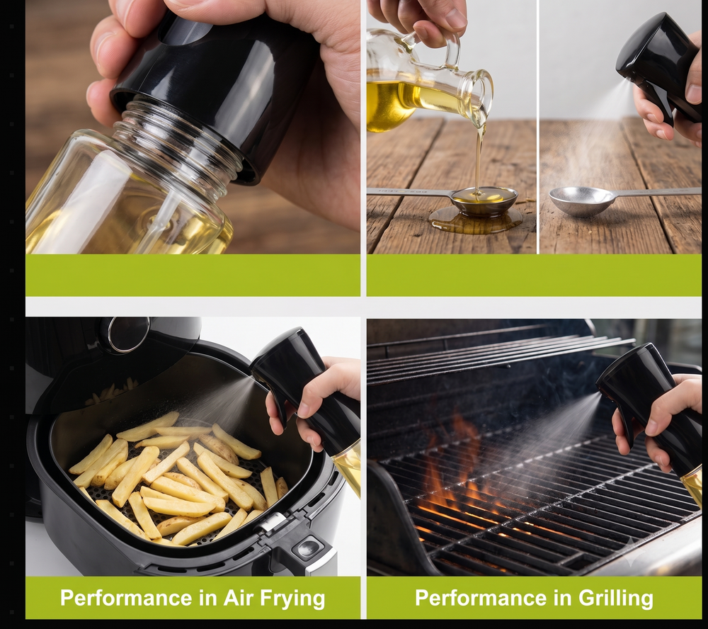 Premium Glass Oil Spray Bottle for Cooking (300 ml) – Fine-Mist Continuous Trigger Dispenser for Air Fryer, Salad, BBQ & Baking | Leakproof Refillable Oil Mister