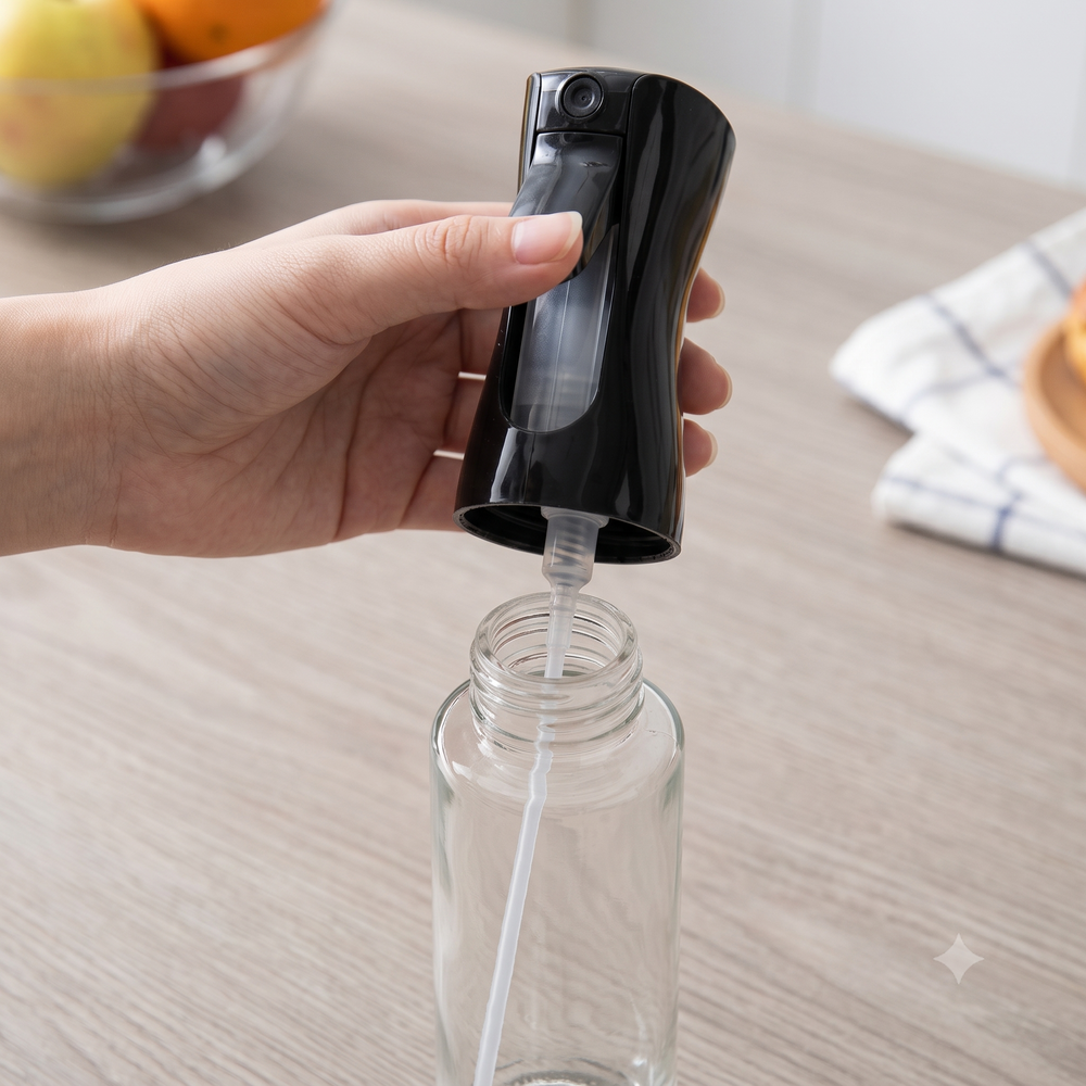 Premium Glass Oil Spray Bottle for Cooking (300 ml) – Fine-Mist Continuous Trigger Dispenser for Air Fryer, Salad, BBQ & Baking | Leakproof Refillable Oil Mister