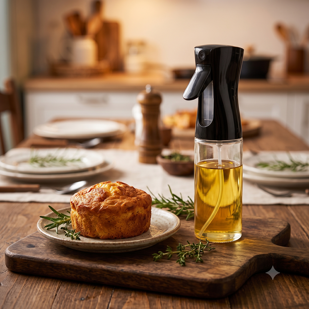 Premium Glass Oil Spray Bottle for Cooking (300 ml) – Fine-Mist Continuous Trigger Dispenser for Air Fryer, Salad, BBQ & Baking | Leakproof Refillable Oil Mister