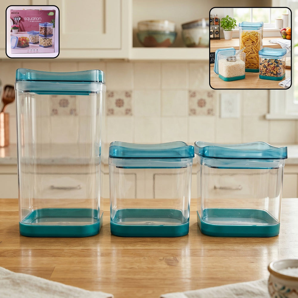 Squarion Airtight Plastic Storage Containers Set For Kitchen Grocery (4 Pc)